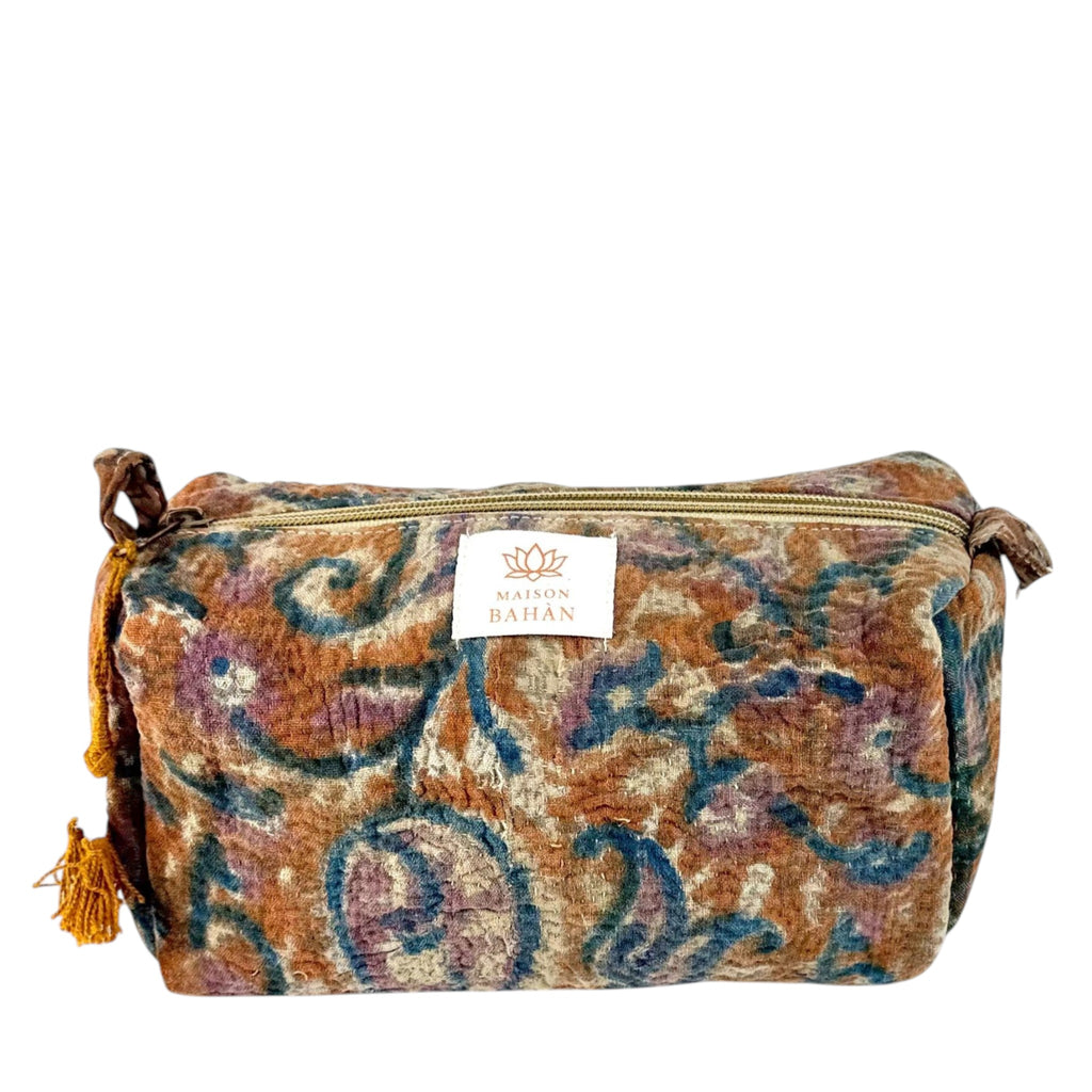 Trousse toilette maquillage Kantha Bagru en coton artisanal vintage accessoire yoga bohème femme Maison Bahan