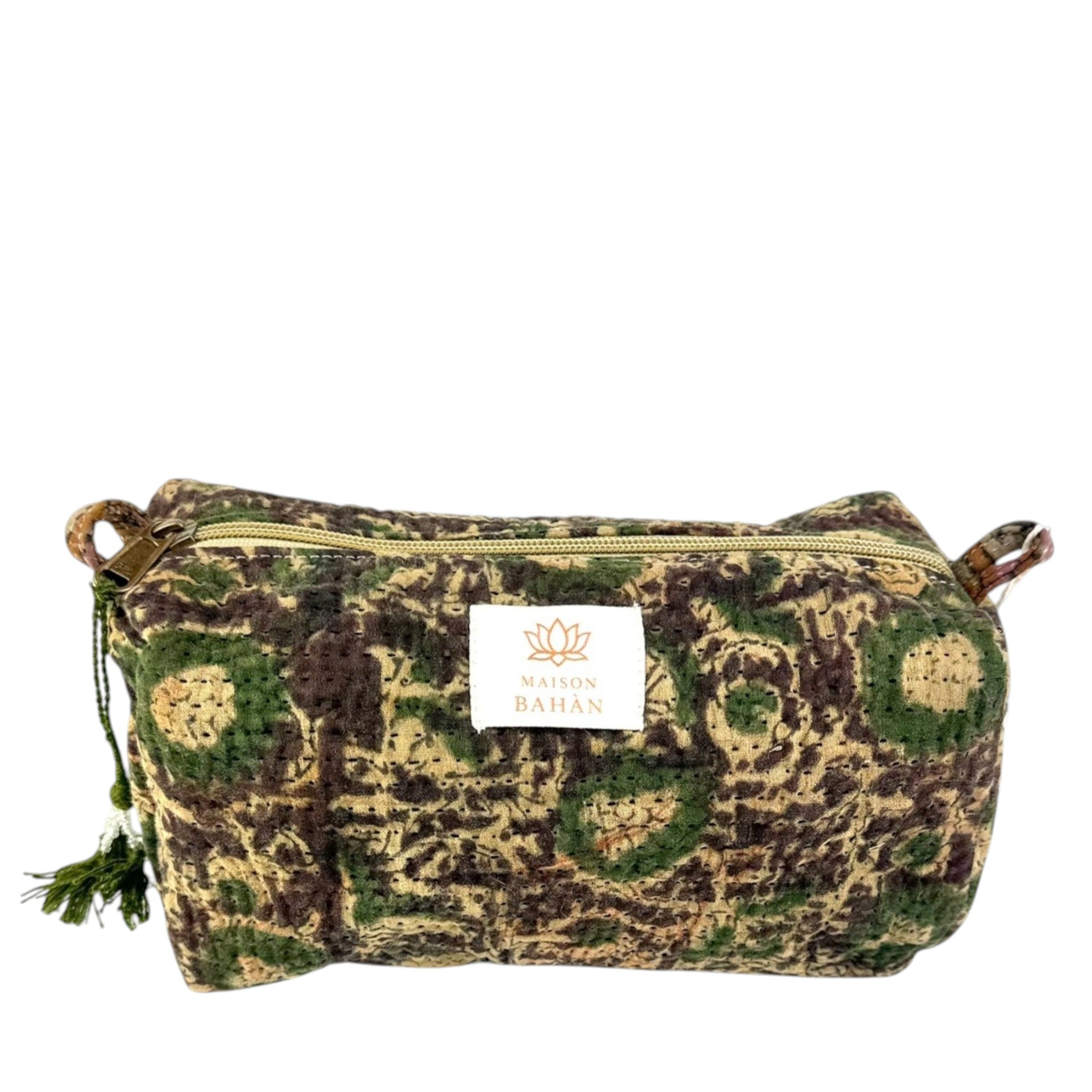 Trousse toilette maquillage Kantha Bagru en coton artisanal vintage accessoire yoga bohème femme Maison Bahan