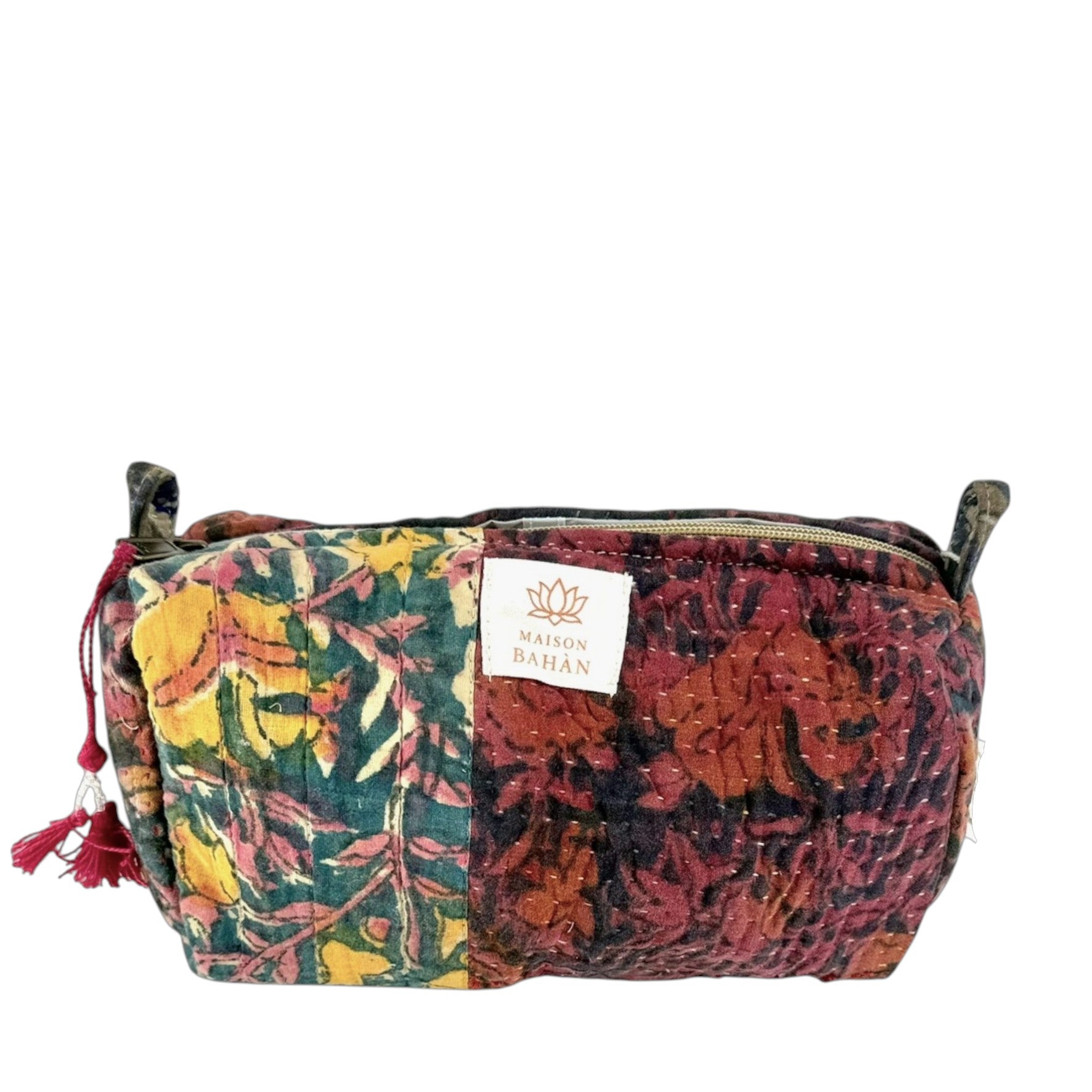Trousse toilette maquillage Kantha Bagru en coton artisanal vintage accessoire yoga bohème femme Maison Bahan