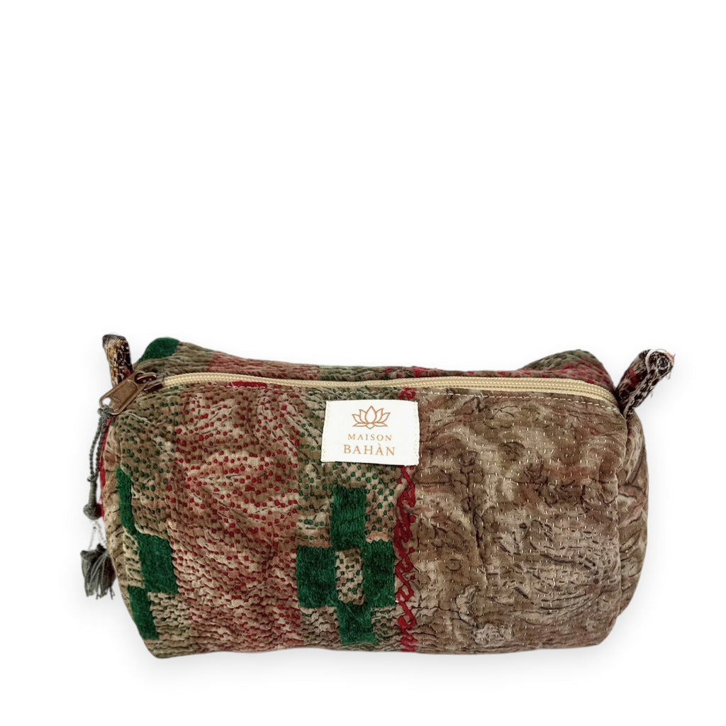 Trousse toilette maquillage Kantha Bagru en coton artisanal vintage accessoire yoga bohème femme Maison Bahan