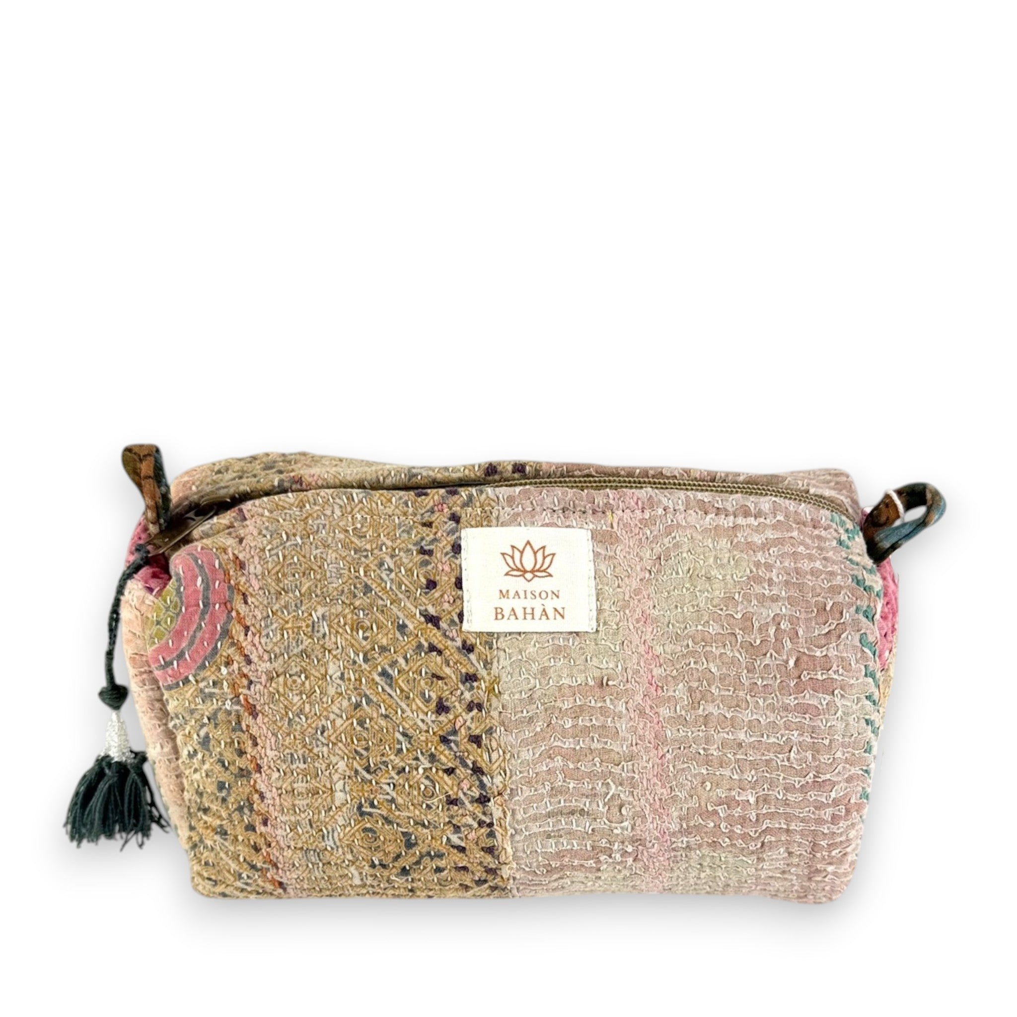 Trousse toilette maquillage Kantha Bagru en coton artisanal vintage accessoire yoga bohème femme Maison Bahan