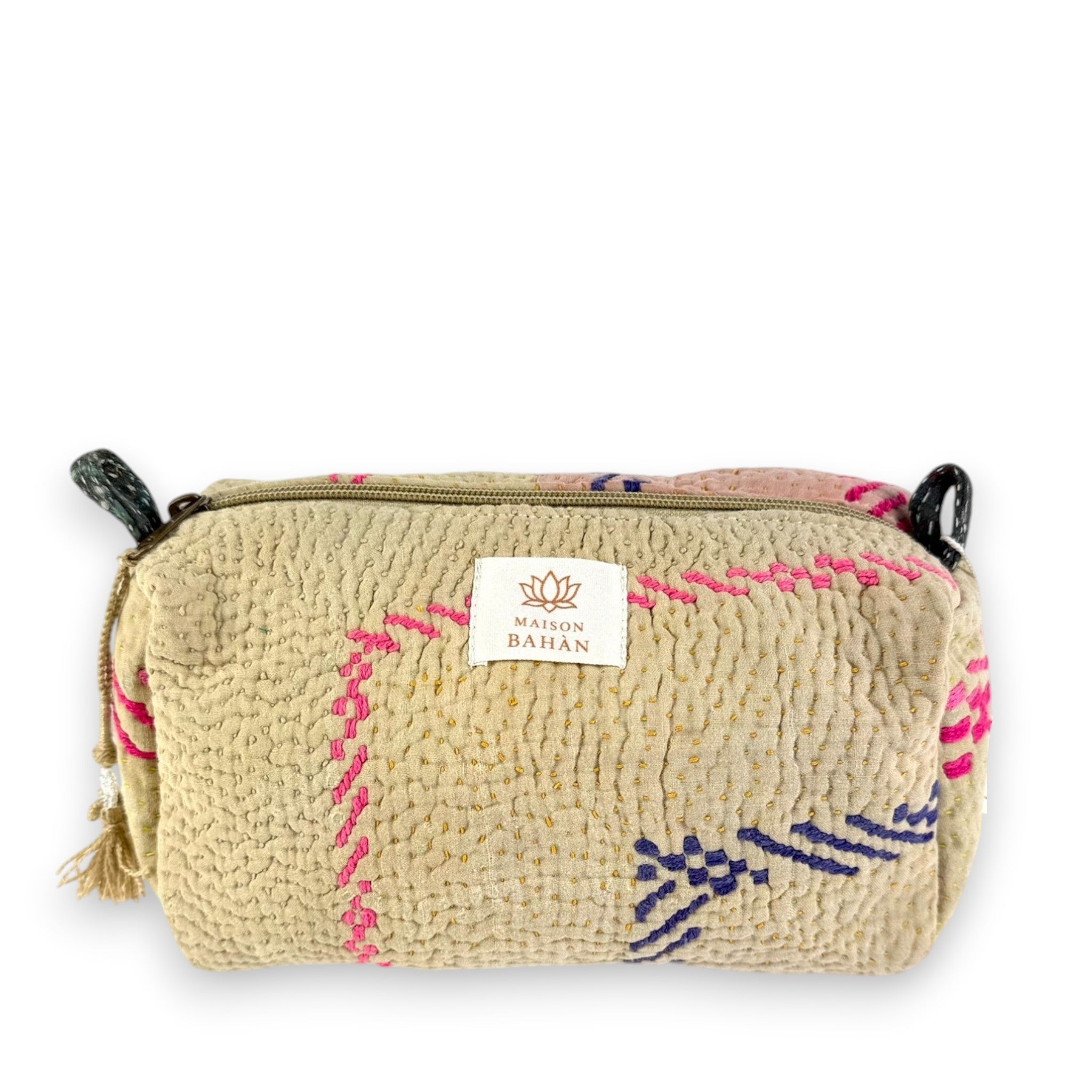 Trousse toilette maquillage Kantha Bagru en coton artisanal vintage accessoire yoga bohème femme Maison Bahan