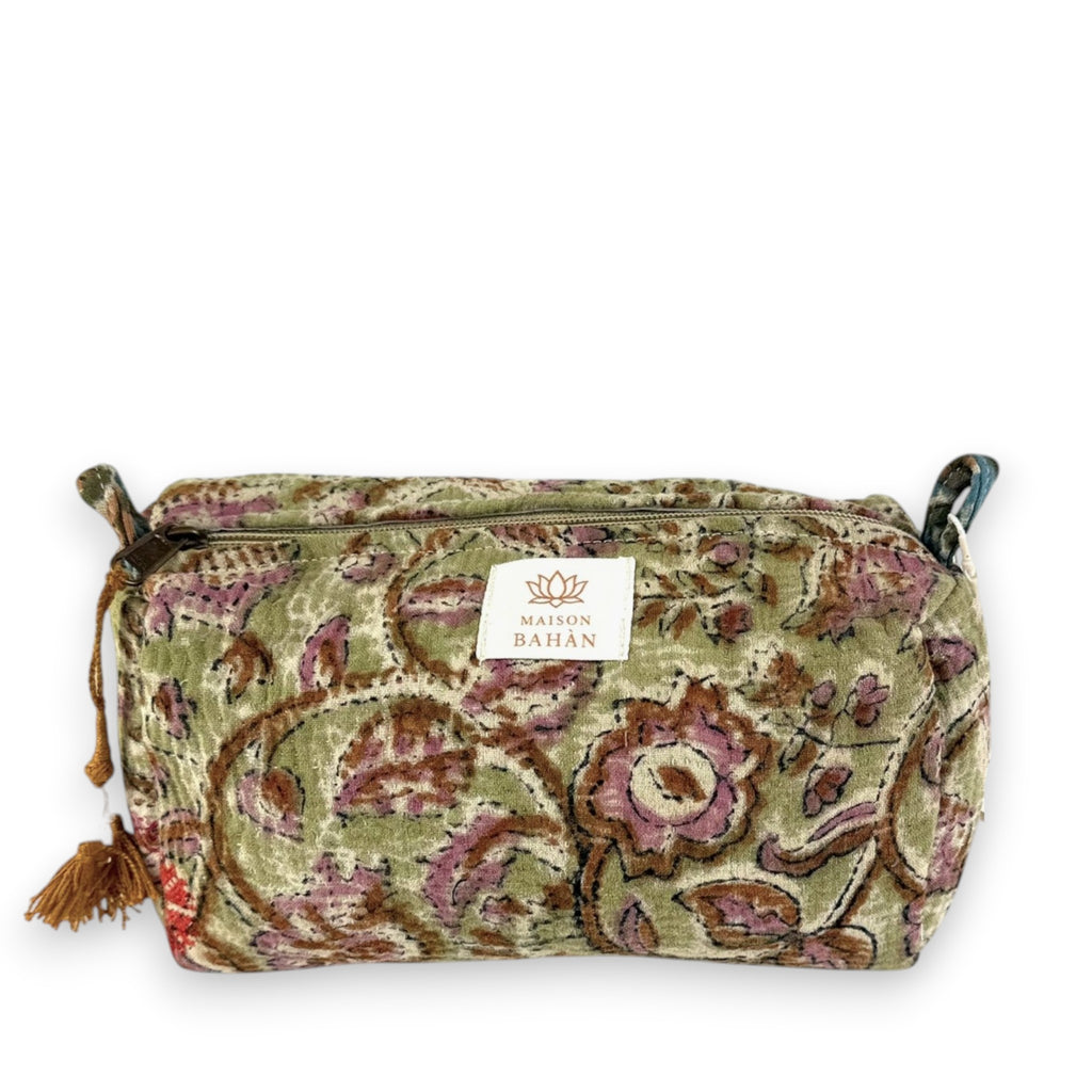 Trousse toilette maquillage Kantha Bagru en coton artisanal vintage accessoire yoga bohème femme Maison Bahan
