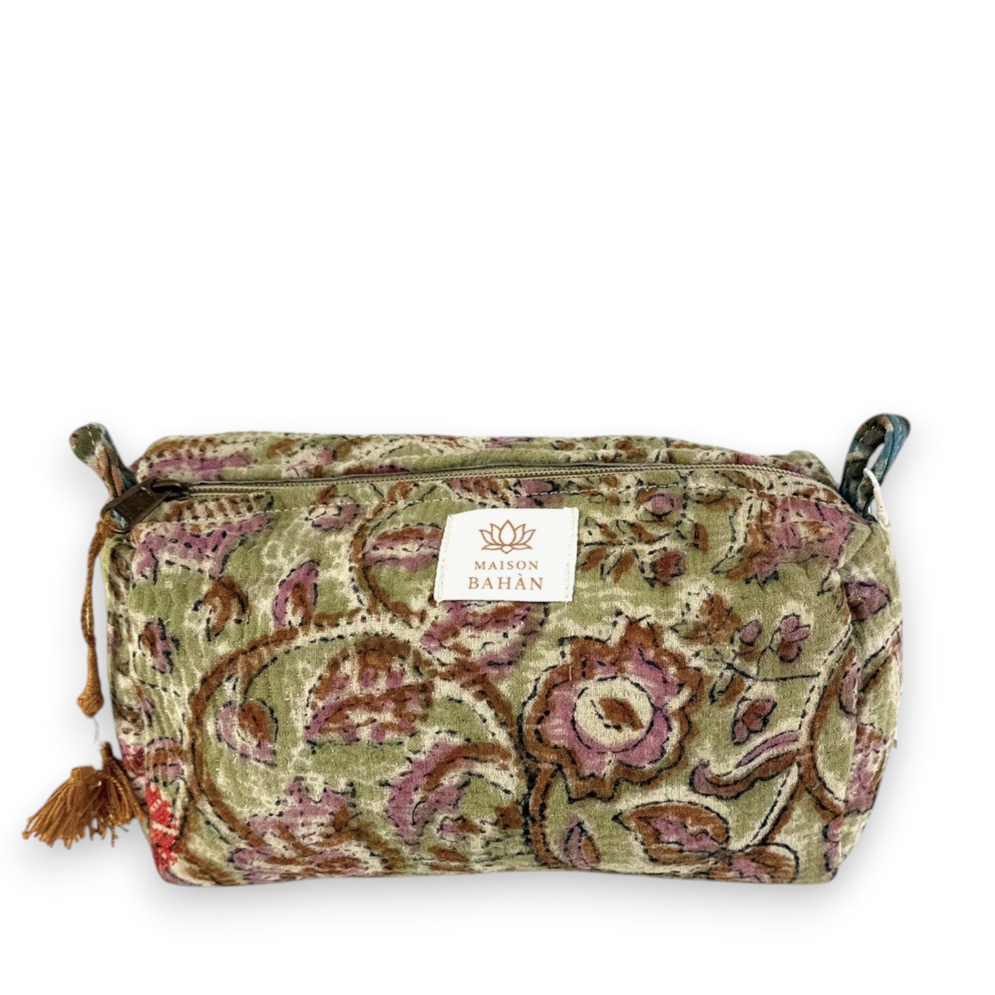 Trousse toilette maquillage Kantha Bagru en coton artisanal vintage accessoire yoga bohème femme Maison Bahan