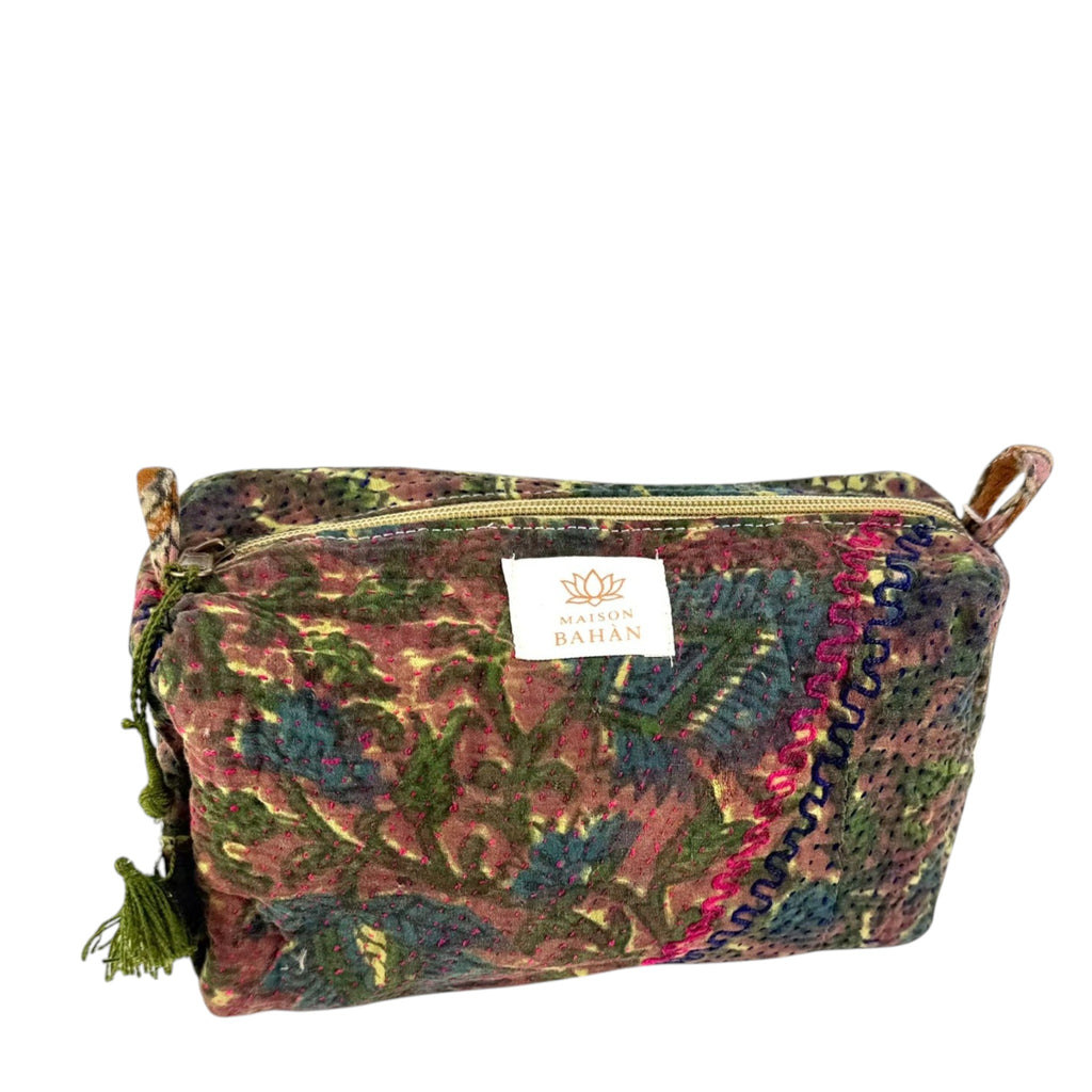 Trousse toilette maquillage Kantha Bagru en coton artisanal vintage accessoire yoga bohème femme Maison Bahan