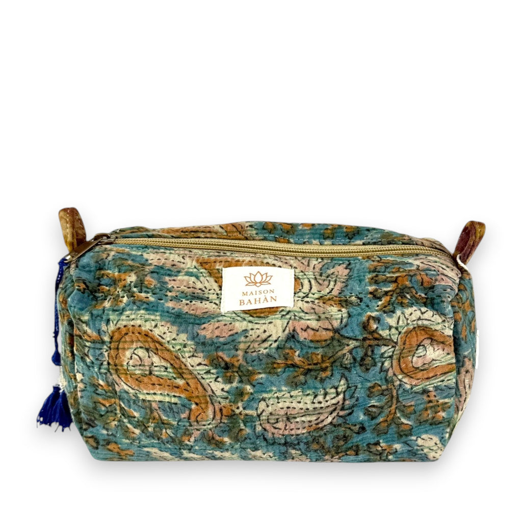 Trousse toilette maquillage Kantha Bagru en coton artisanal vintage accessoire yoga bohème femme Maison Bahan