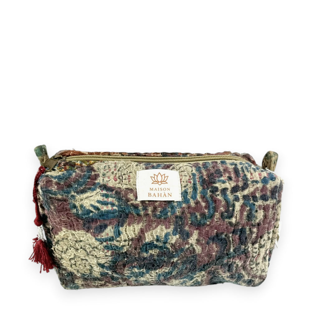 Trousse toilette maquillage Kantha Bagru en coton artisanal vintage accessoire yoga bohème femme Maison Bahan
