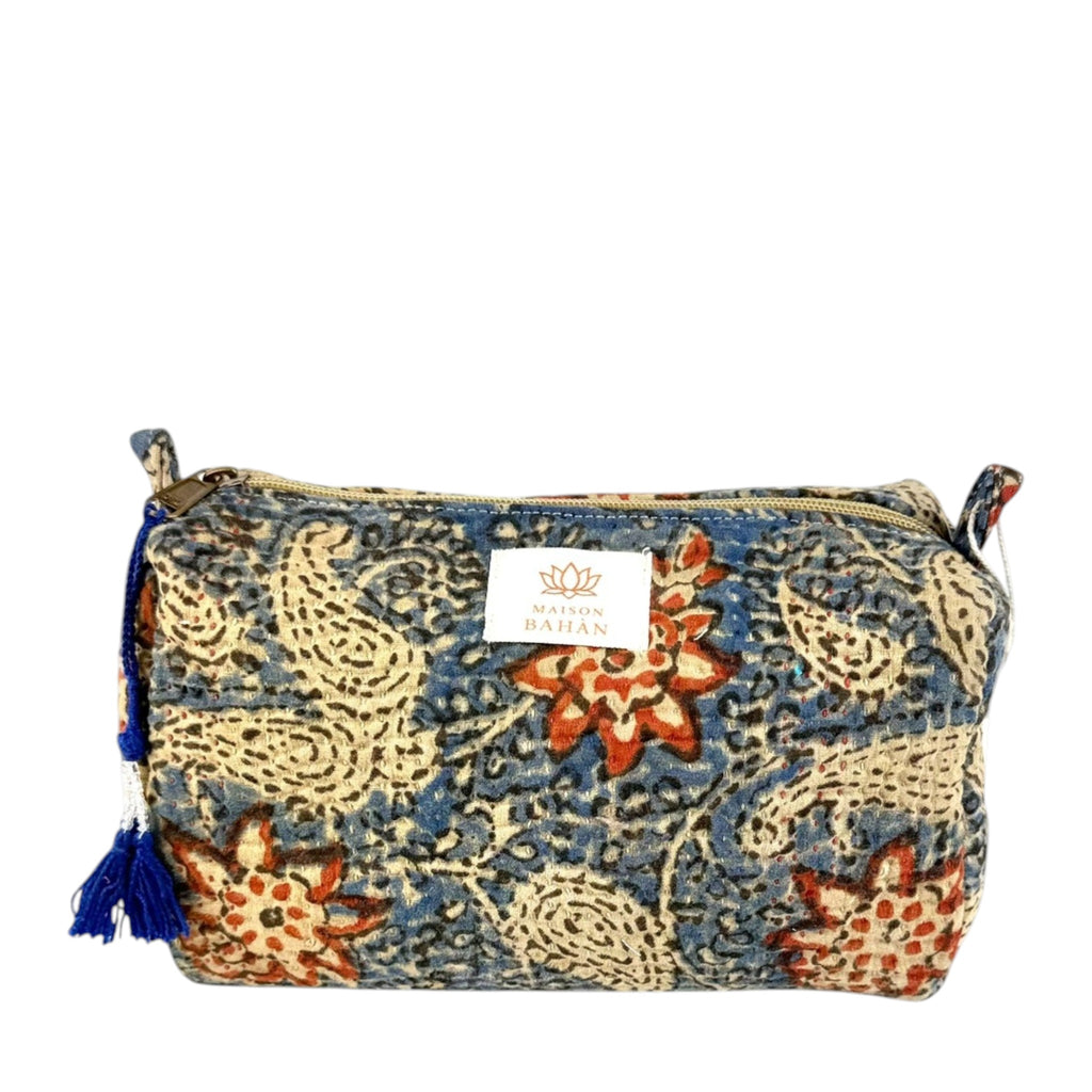 Trousse toilette maquillage Kantha Bagru en coton artisanal vintage accessoire yoga bohème femme Maison Bahan