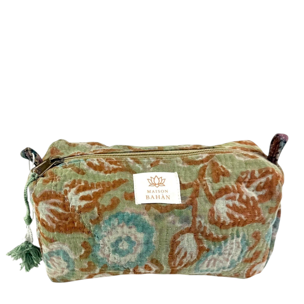 Trousse toilette maquillage Kantha Bagru en coton artisanal vintage accessoire yoga bohème femme Maison Bahan