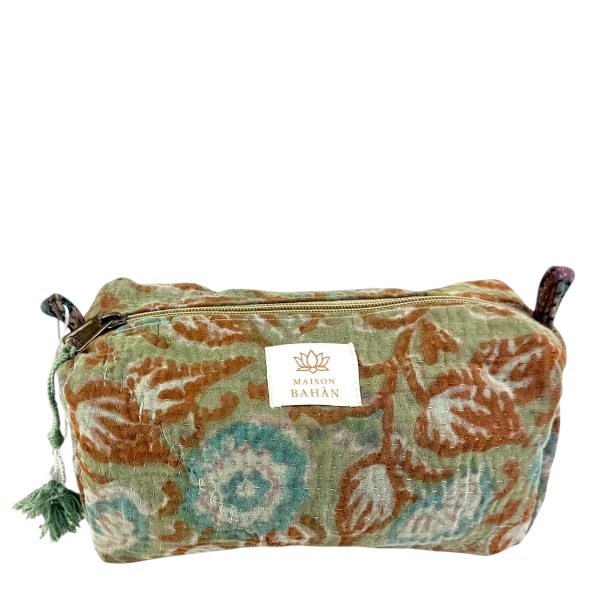 Trousse toilette maquillage Kantha Bagru en coton artisanal vintage accessoire yoga bohème femme Maison Bahan