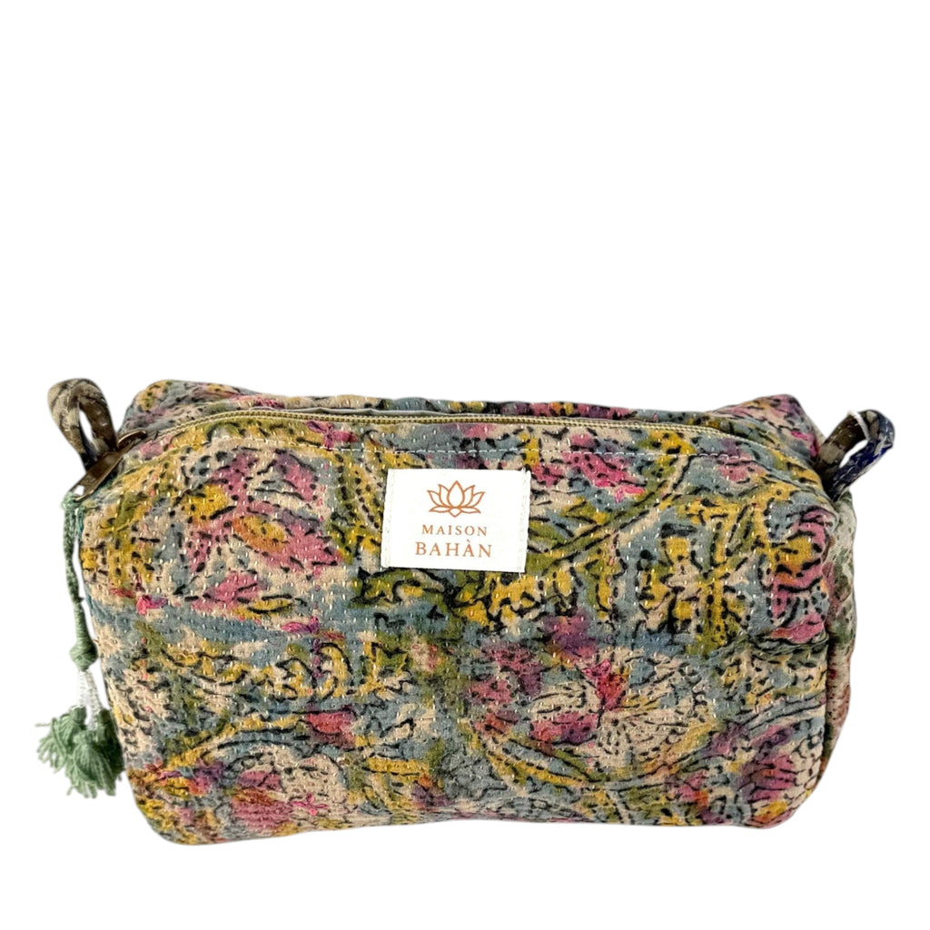 Trousse toilette maquillage Kantha Bagru en coton artisanal vintage accessoire yoga bohème femme Maison Bahan