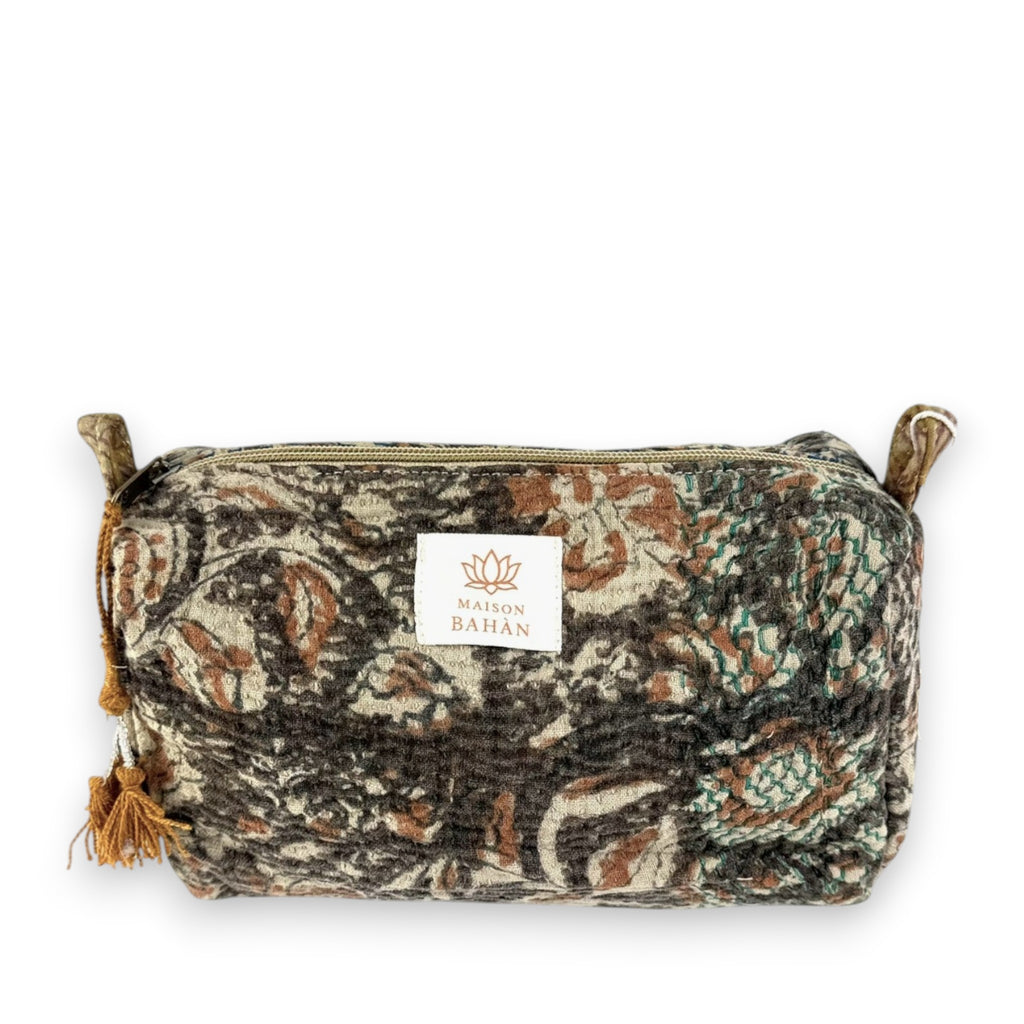 Trousse toilette maquillage Kantha Bagru en coton artisanal vintage accessoire yoga bohème femme Maison Bahan