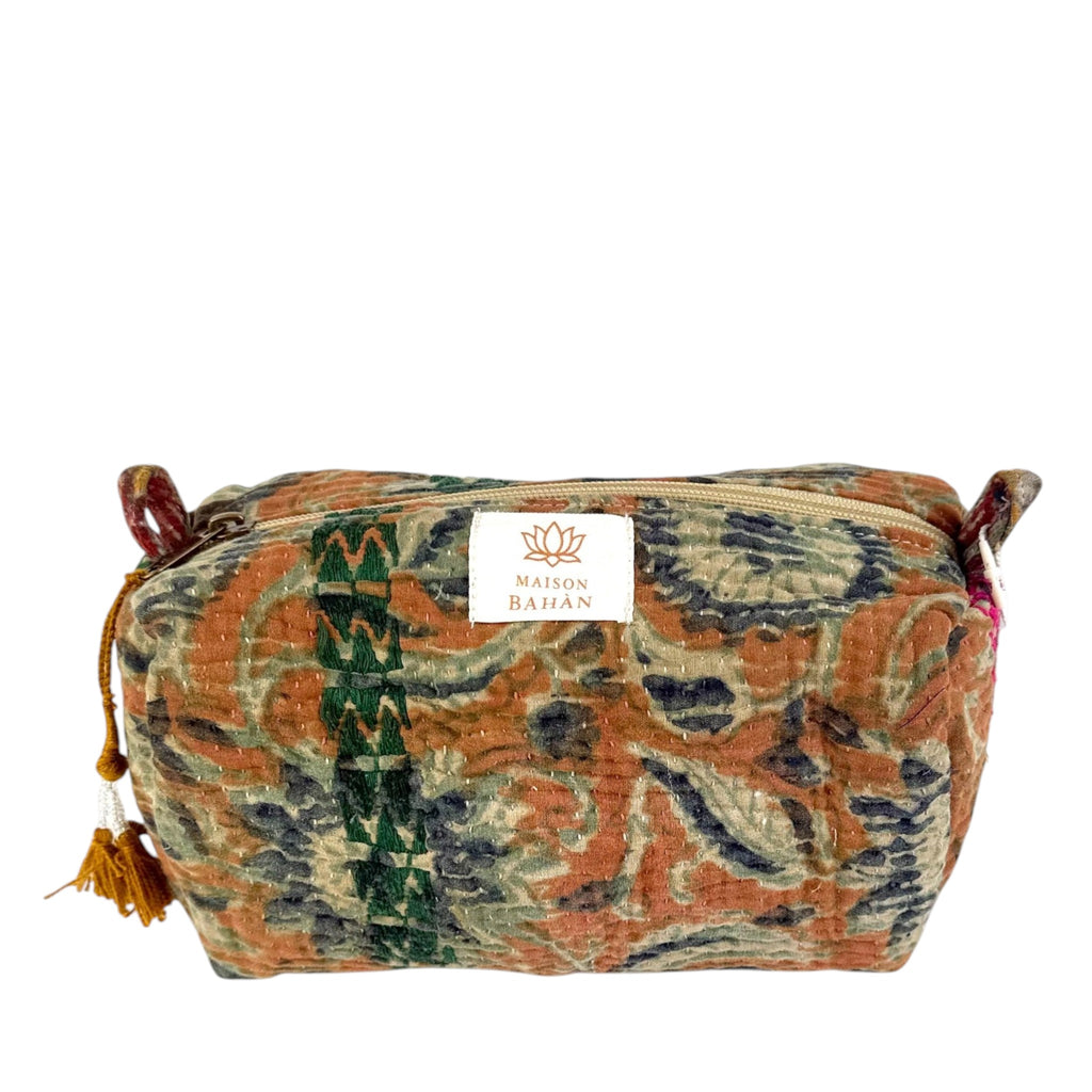 Trousse toilette maquillage Kantha Bagru en coton artisanal vintage accessoire yoga bohème femme Maison Bahan
