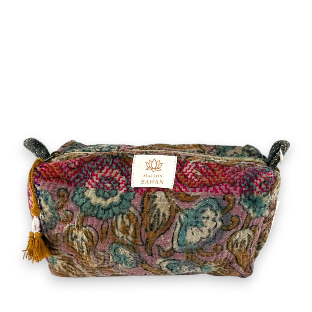 Trousse toilette maquillage Kantha Bagru en coton artisanal vintage accessoire yoga bohème femme Maison Bahan