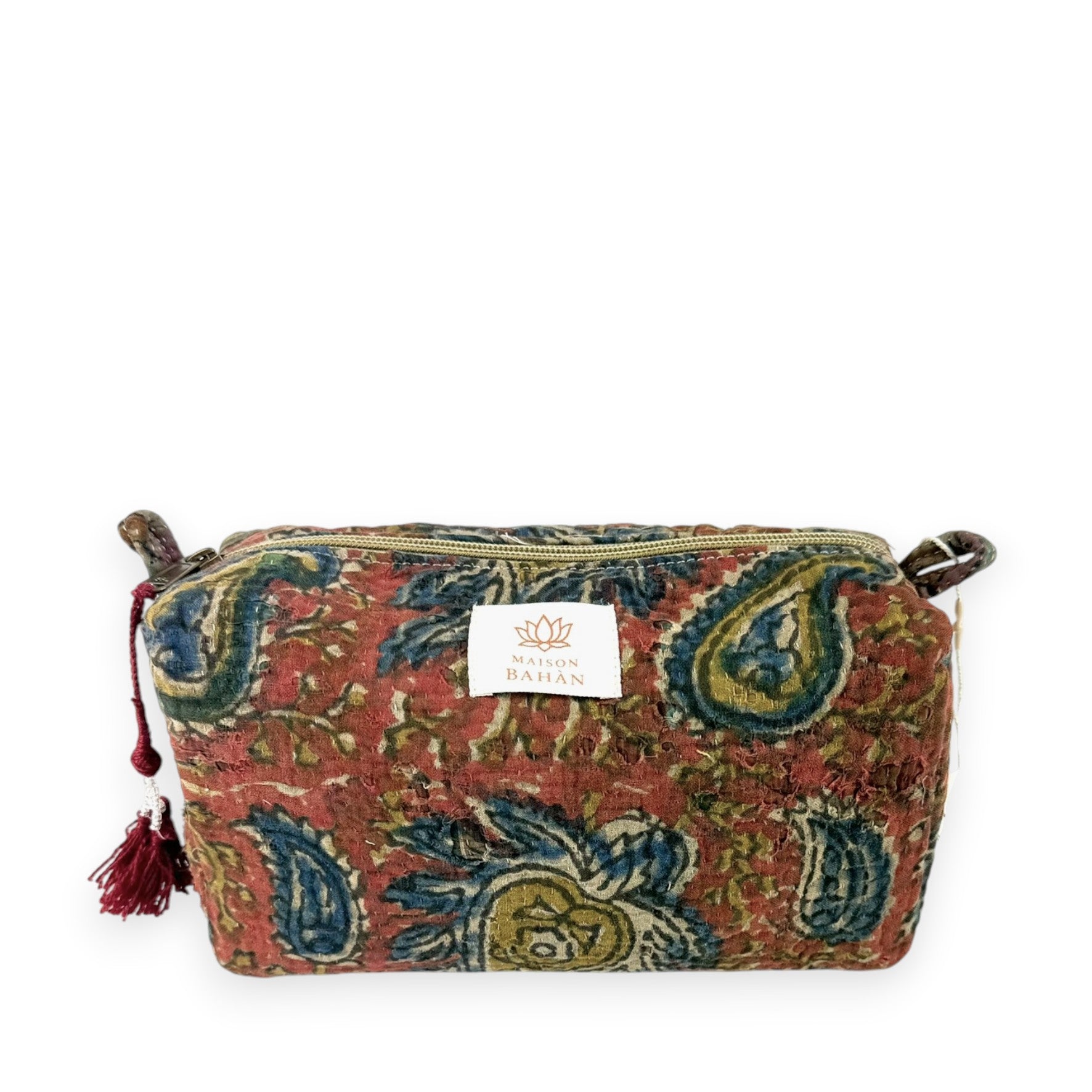 Trousse toilette maquillage Kantha Bagru en coton artisanal vintage accessoire yoga bohème femme Maison Bahan