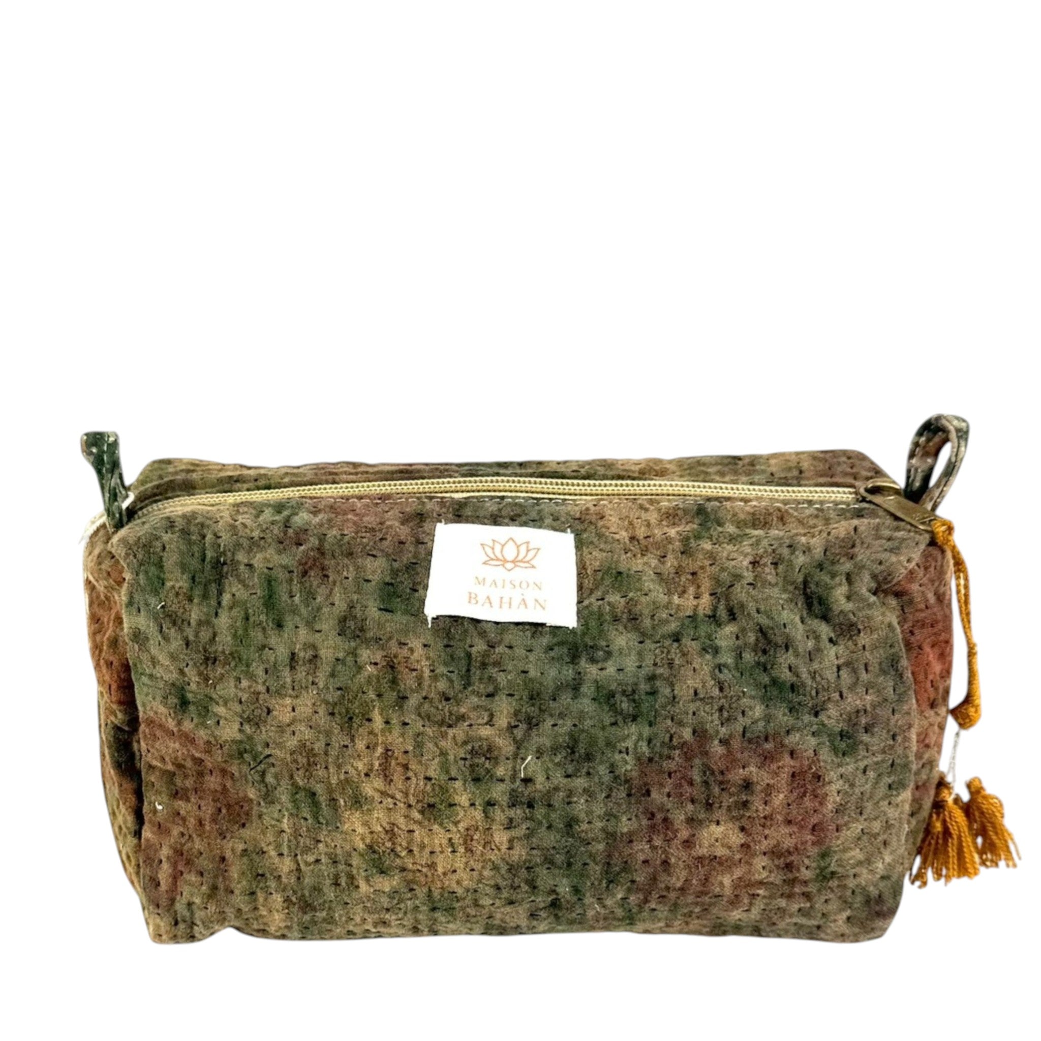 Trousse toilette maquillage Kantha Bagru en coton artisanal vintage accessoire yoga bohème femme Maison Bahan