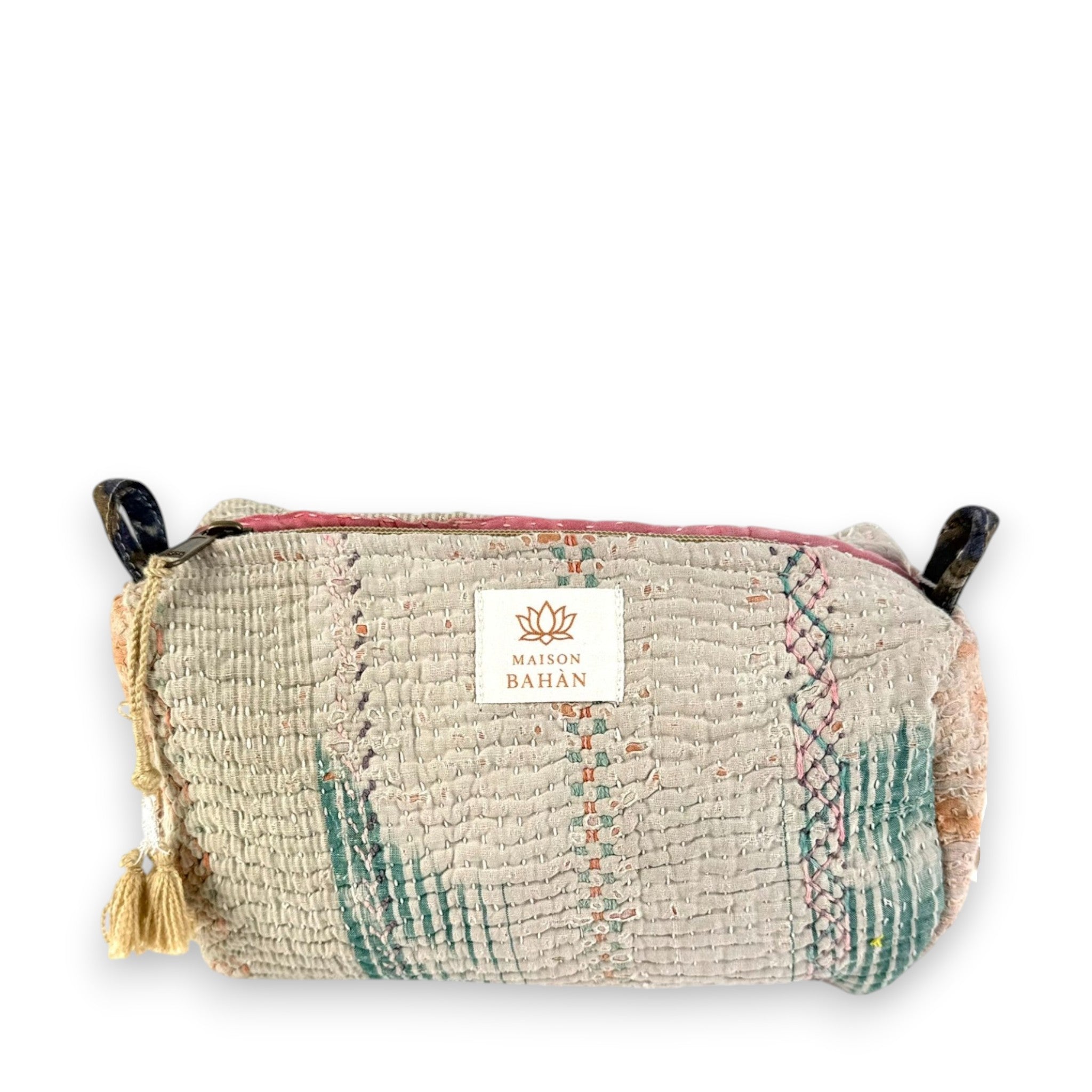 Trousse toilette maquillage Kantha Bagru en coton artisanal vintage accessoire yoga bohème femme Maison Bahan