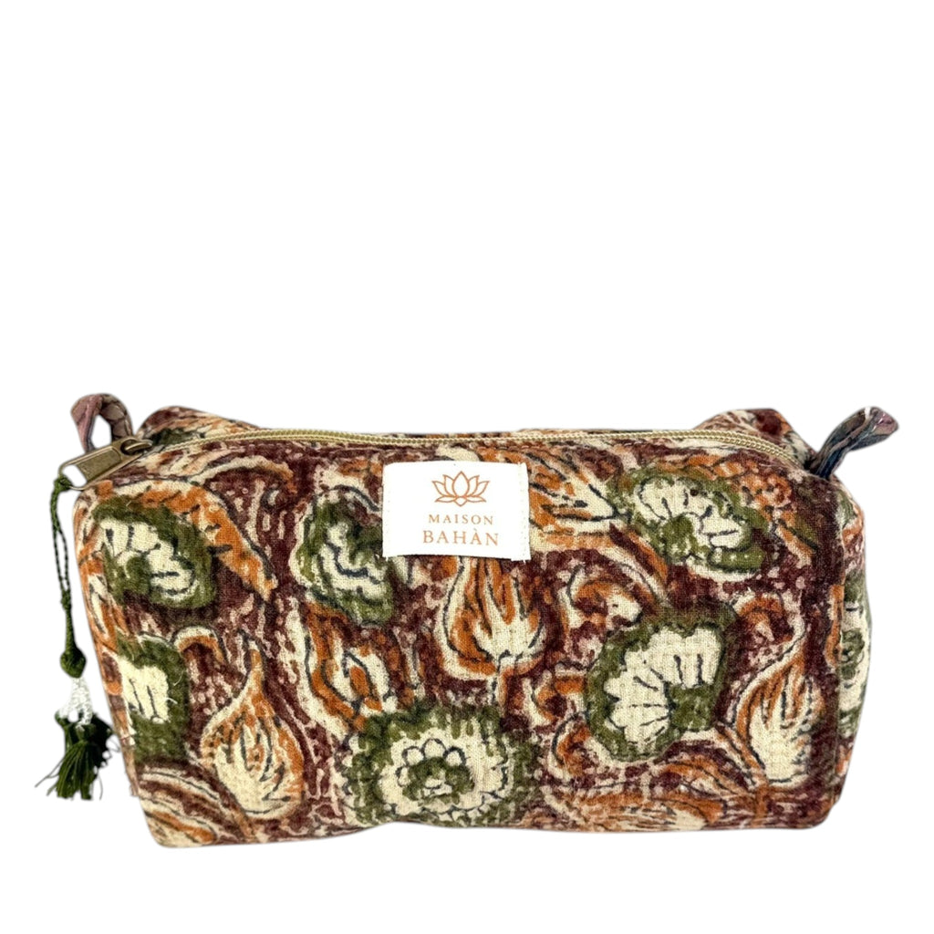 Trousse toilette maquillage Kantha Bagru en coton artisanal vintage accessoire yoga bohème femme Maison Bahan