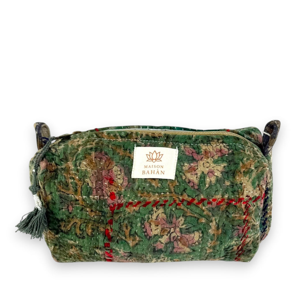 Trousse toilette maquillage Kantha Bagru en coton artisanal vintage accessoire yoga bohème femme Maison Bahan